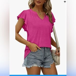 NWOT Pink Ruffle Trim Notched Neck XXL
